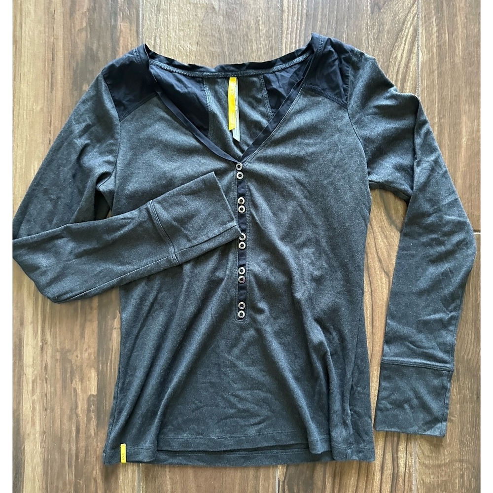 Lole Womens Gray Organic Cotton Ribbed‎ Henley Long Sleeve Top UPF 50+ LSW0089 S